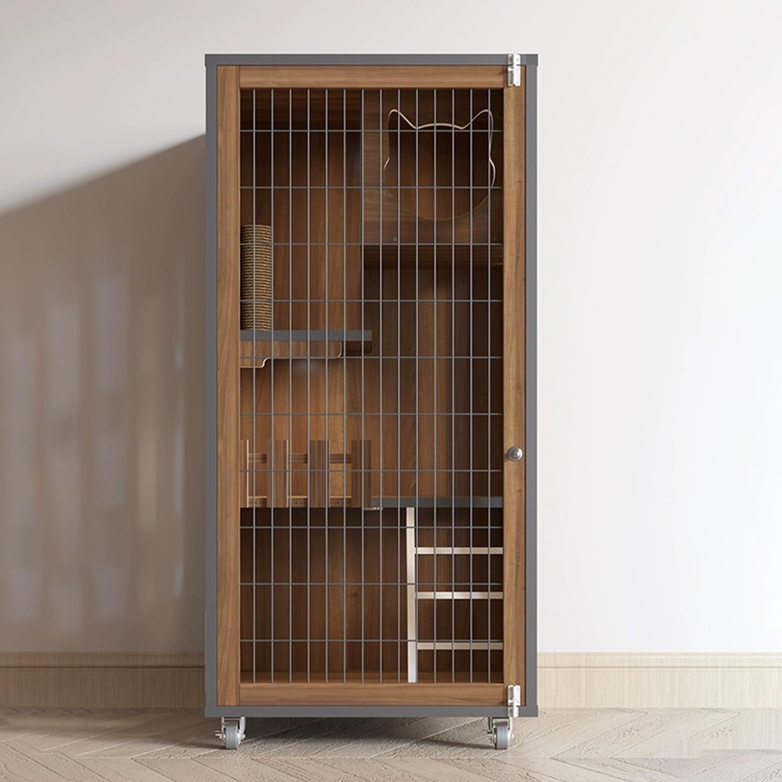 Cage pour chat intérieur en bois grand format 1 à 2 chats marron