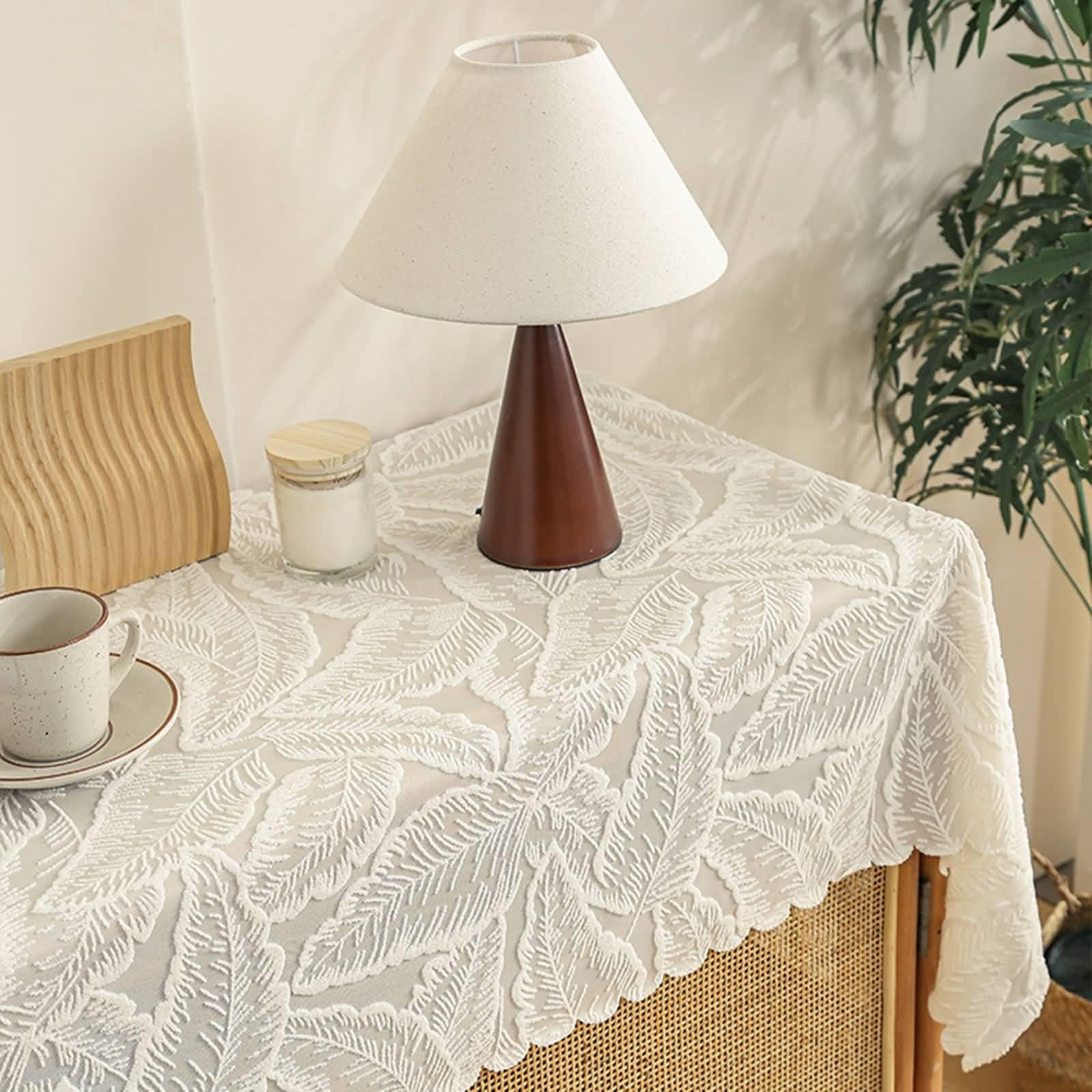 Polyester Tischdecke Landhausstil Vintage, Beige Weiß | 65x220CM