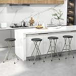 GYMAX Folding Stool, Portable Collapsible Bar Stool with Handle & Steel Frame, 330lbs Sturdy Foldable Lightweight Round Metal Chair for Indoor Kitchen Home Bar, Assembly Free (Black, Set of 1, 28inch)