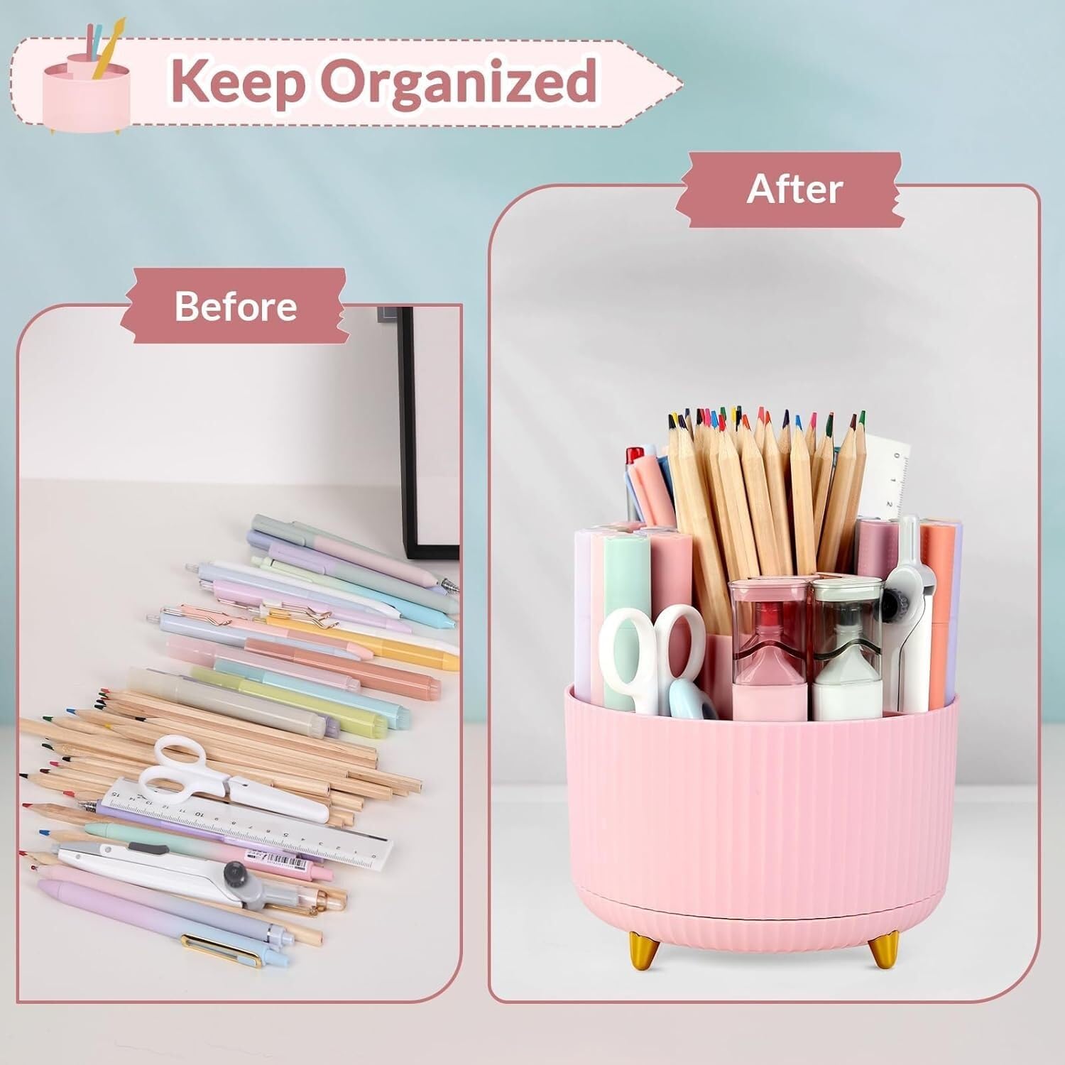 Organizzatore Scrivania Organizer da Scrivania Portapenne A Doppio Scopo per per Penne con 5 Slot per Articoli Artistici Ufficio(B)
