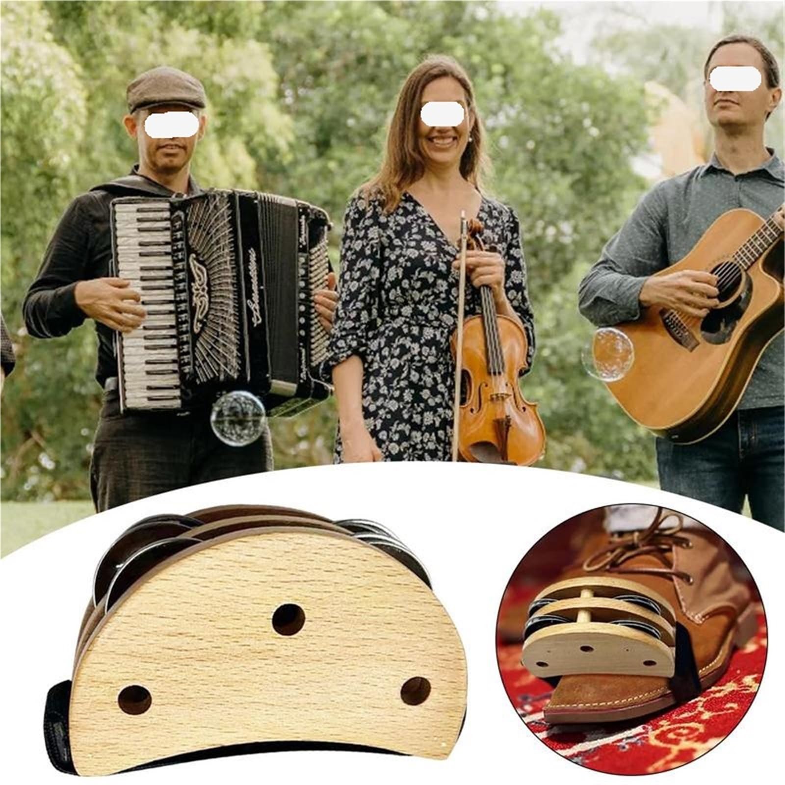 Double rangée tambour de cloche, Instrument de Percussion tambourin à pied avec sangle élastique 1/2 pièces(2pcs)