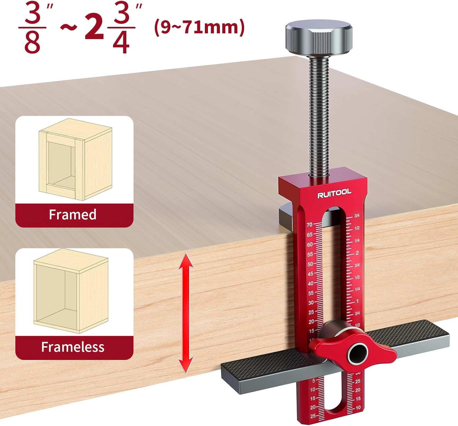 RUITOOL Upgrade 3-in-1 Cabinet Door Mounting Jig with Support Base, Installation Tool for Frameless or Face Frame Cabinet Doors, Adjustable Aluminium Alloy Hardware Jig for Wall and Base Cabinets - Image 2