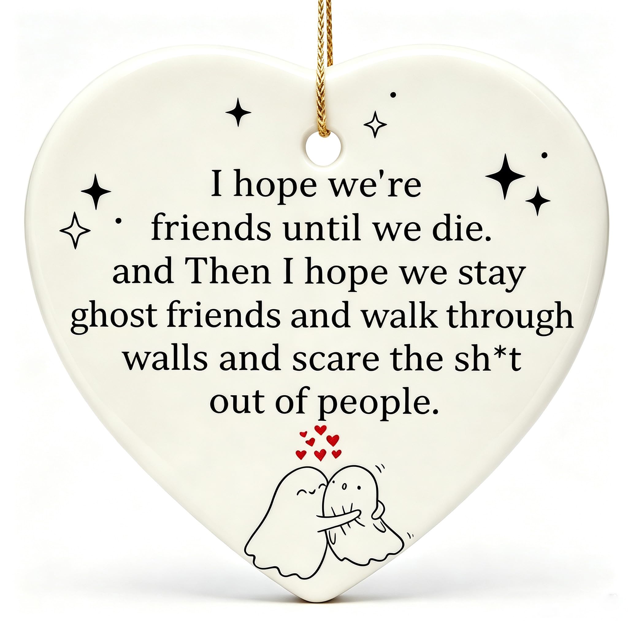 Ceramic Heart Ornament for Women, Friendship Bestie Birthday Present, Hanging Decoration for Christmas Anniversary Graduation Retirement, Funny Thank You Keepsake Gift