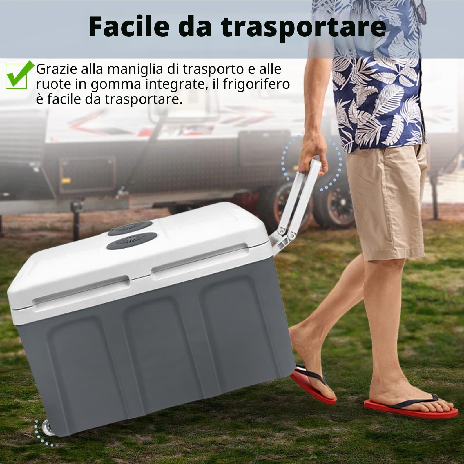 UISEBRT Frigorifero portatile da 48 litri con ruote, 12 V 220 V, frigo elettrico termico con funzione di mantenimento del freddo e del caldo, con modalità ECO per auto, barca, campeggio, grigio