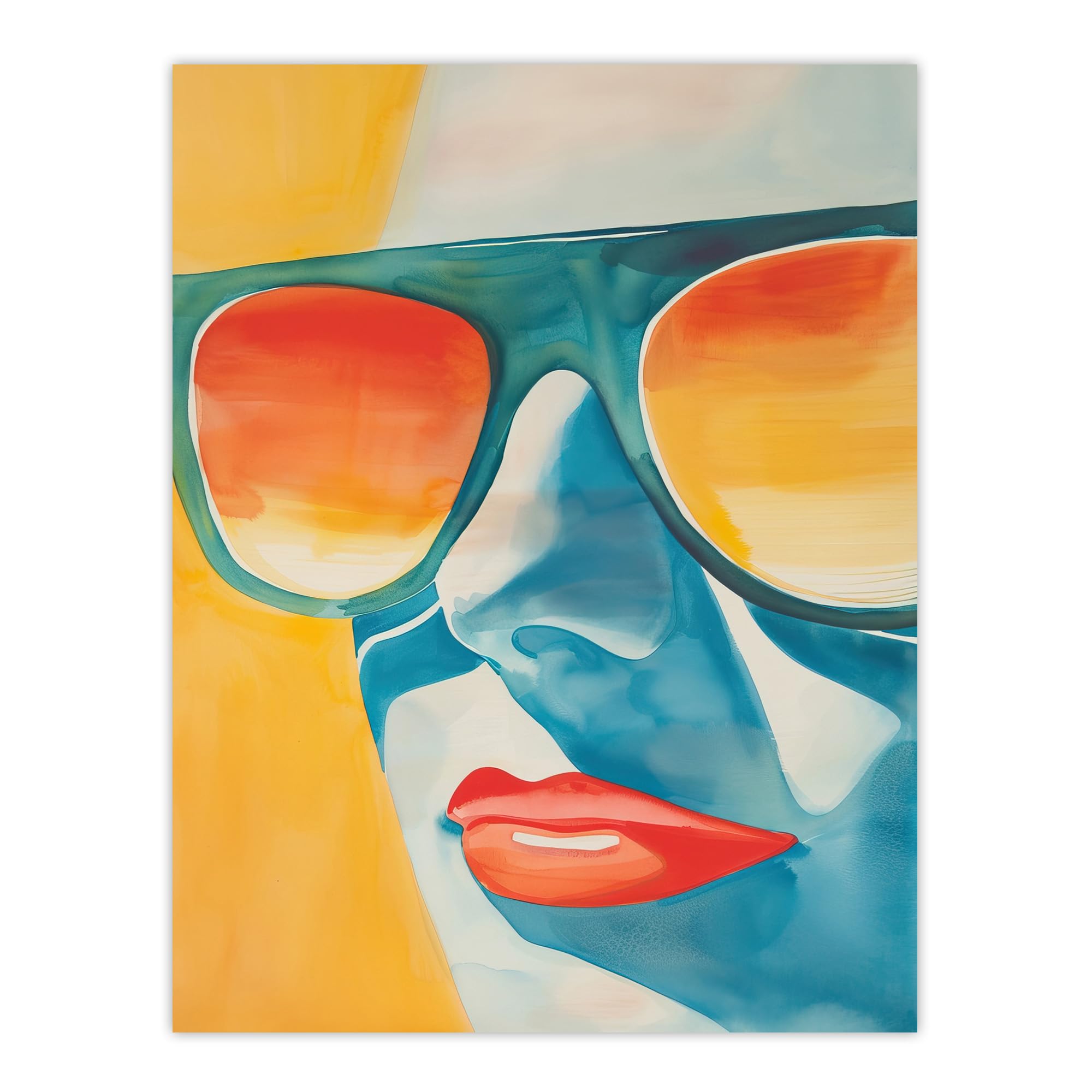 Artery8 Multi Summer Sunset Sunglasses Portrait Watercolour Wall Art Print Extra