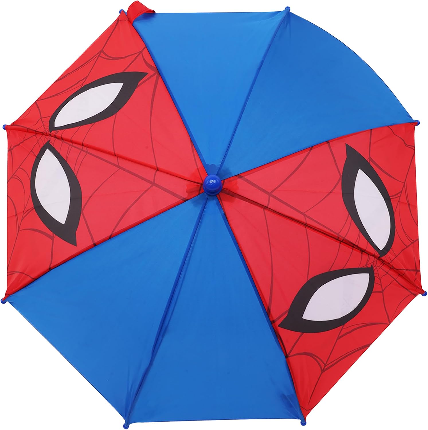 Marvel Spider-Man Kids Umbrella, Iconic Face Rain Umbrella with Red and Blue Panels and Curved Handle, Red