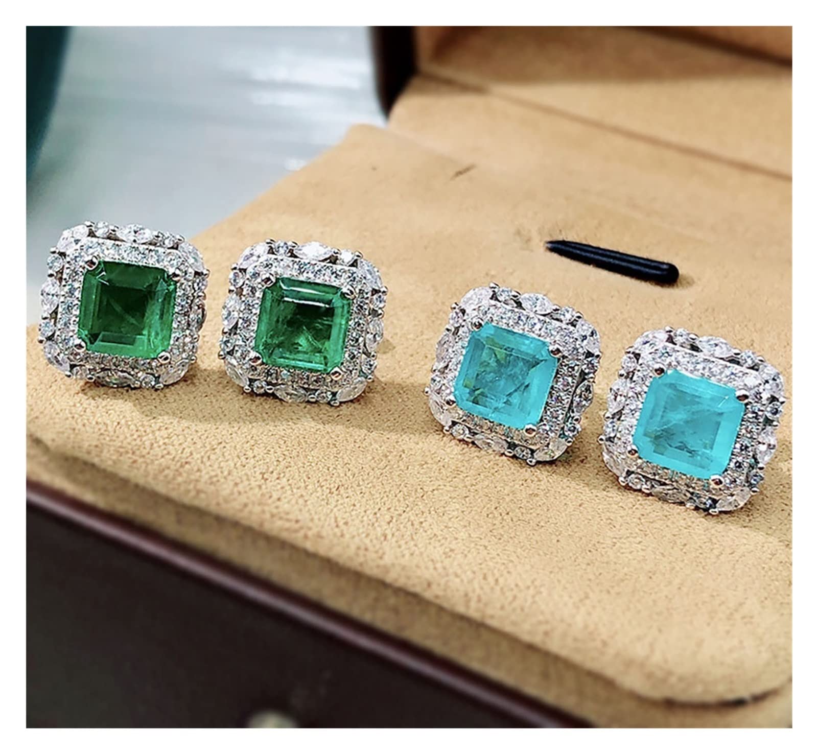 Orecchino Donna Argento Ottagonale – Pietra Verde Paraiba Citrino – Nuovo - Foto 2