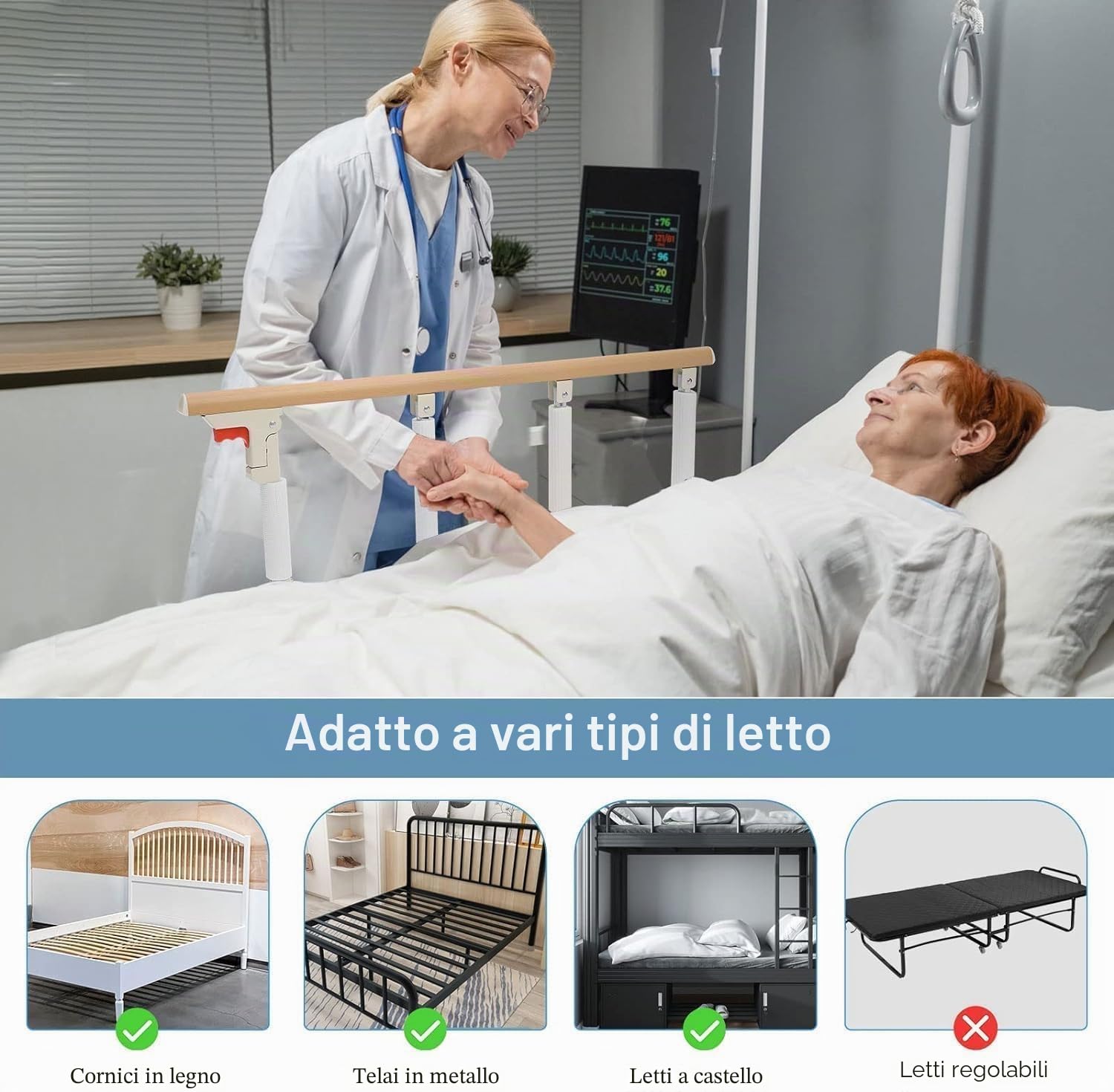 Sponda Letto Anziani, Sunowl Sponde Letto Anziani Anticaduta, Sbarra Letto per Anziani Disabili Gravidanza, Barriere per Letto Ribaltabile Portatile per Anziani Bambini, 93 x 36 CM