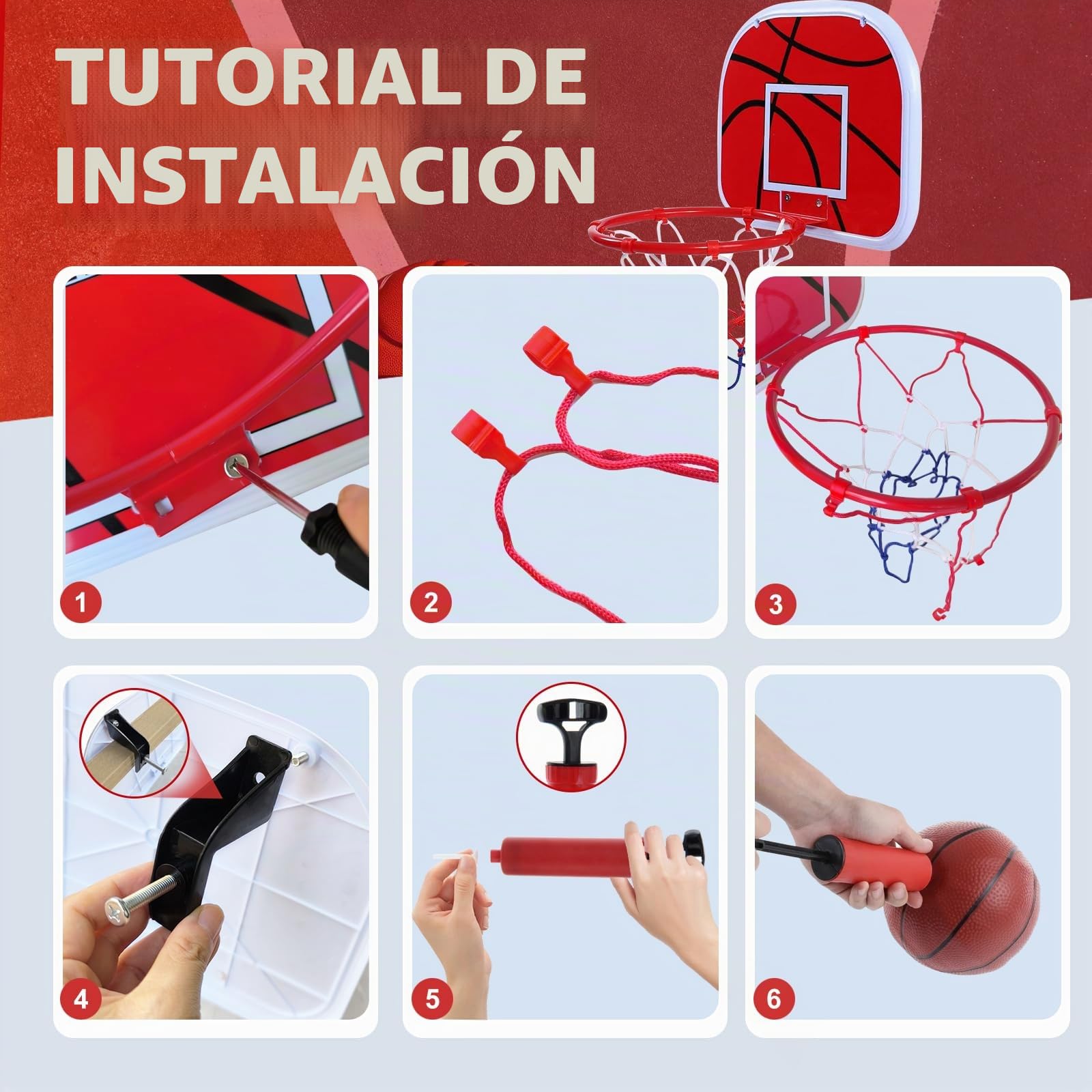 Canasta Baloncesto Infantil, Mini Aro de Baloncesto con 2 Pelotas de Daloncesto y Bomba, Tablero de Basket para Colgar, Sala de Accesorios, Mini Juguetes Deportivos