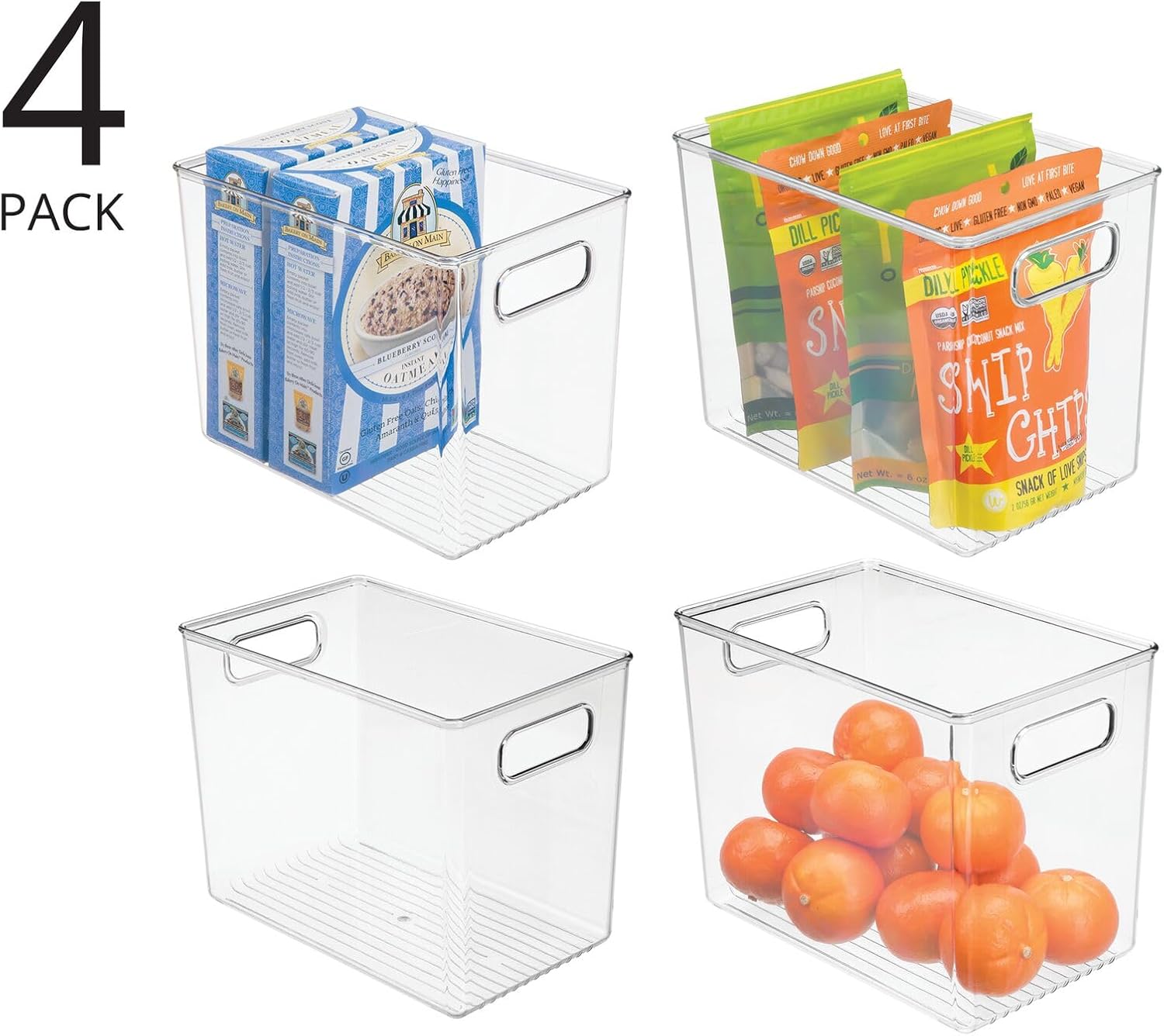 A set of clear storage bins for organizing