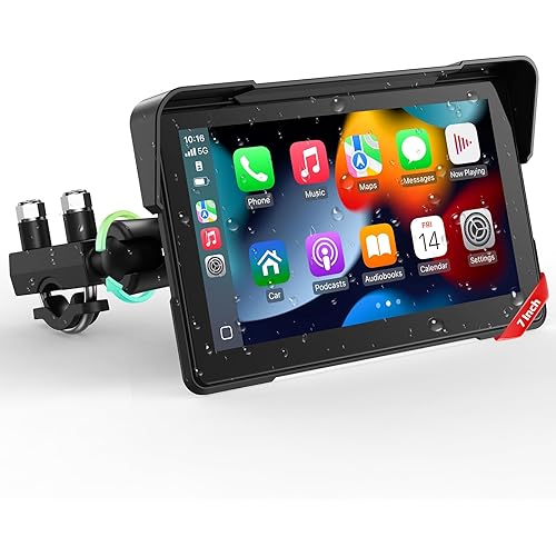 LAMTTO 7-Inch Wireless Motorcycle Carplay GPS Navigation System with Apple Carplay and Android Auto, Portable Moto Car Play Screen with Dual Bluetooth, Navigation, Siri, Google Assistant, Anti-Glare