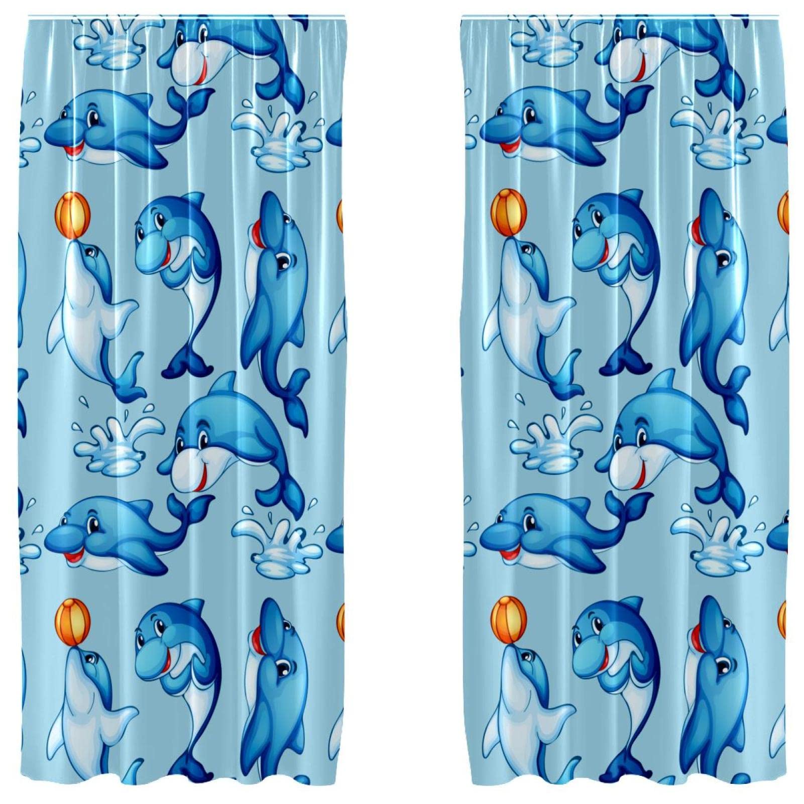 Rideaux de dauphins bleus au motif drôle et amusant pour chambre