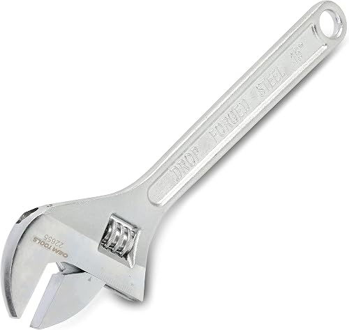 22655 Adjustable Wrench 15 Inch, Chrome Plated Wide Jaw Adjustable Wrench, Heat-Treated Alloy Steel, Rust-Resistant, Precision Jaw Adjustment