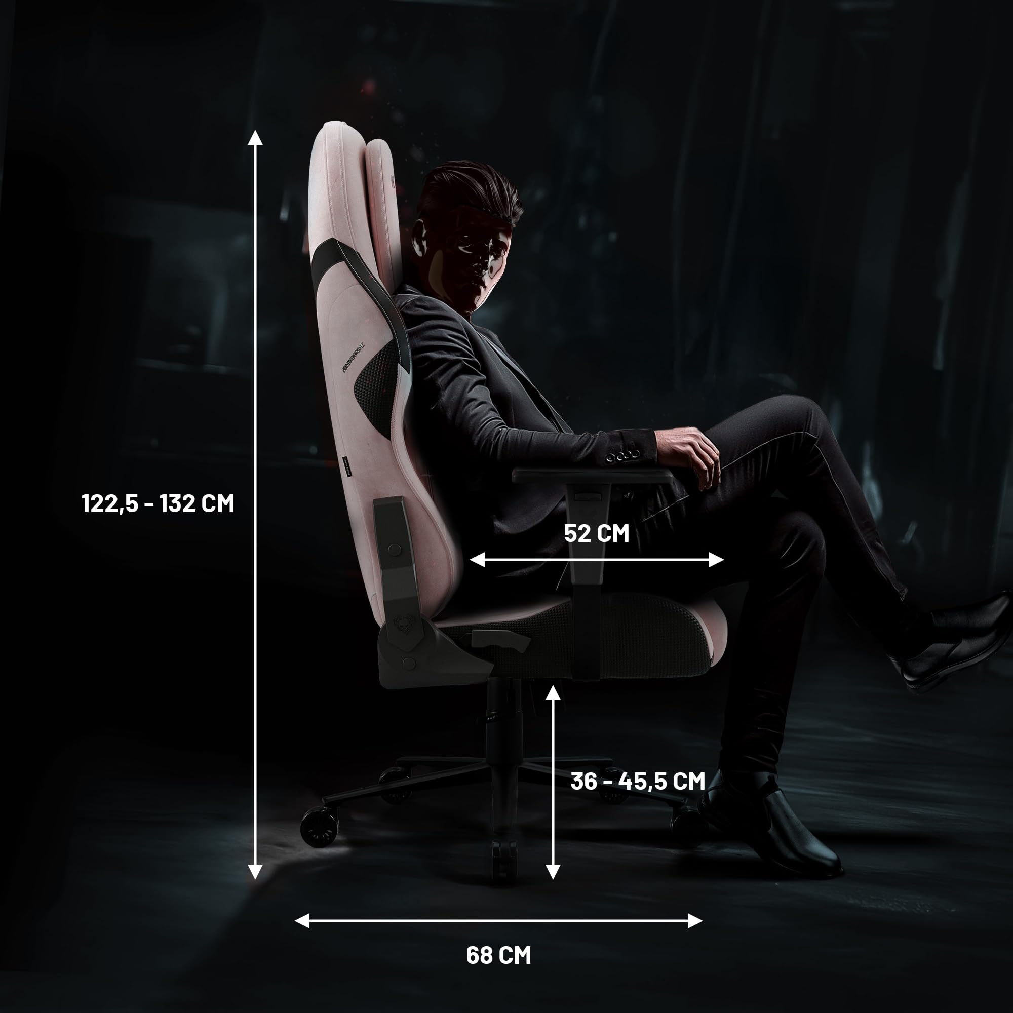 Diablo Gaming Stuhl Stoff X.One Prime Gamer Stuhl Ergonomisch mit Magnetische Kopfstütze und Kühlender Sitz Robuste Metallbasis, Höhenverstellbare Armlehnen Pc Stuhl, Gaming Chair 140 kg Akira Pink
