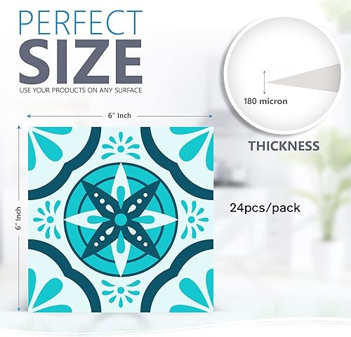 Miniatura 9 de 24 calcomanías decorativas para azulejos de 6 x 6 pulgadas, calcomanías de vinilo removibles para azulejos de pared de baño, cocina, escalera