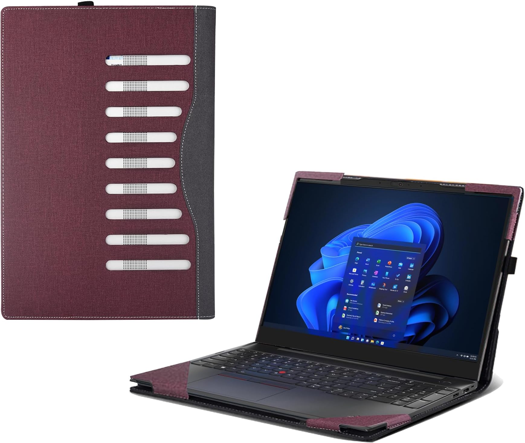 Laptop Case for Lenovo ThinkPad E16 Gen 3 Intel [Note Other Models] All Inclusive Drop Case 16" PU Leather Protective Laptop Bag Detachable Shell (Wine Red)
