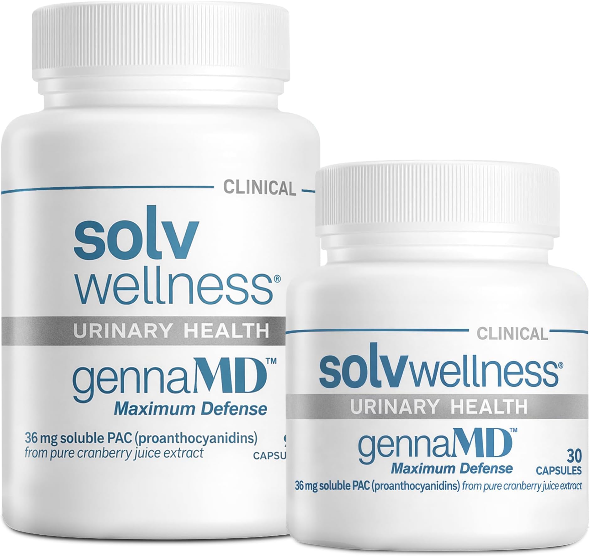 Solv Wellness GennaMD - Maximum UTI Defense - 36 mg Soluble PAC from 100% Cranberry Juice Extract - Highest PAC Concentration in a Small, Easy-to-Swallow Capsule - 120 Capsules