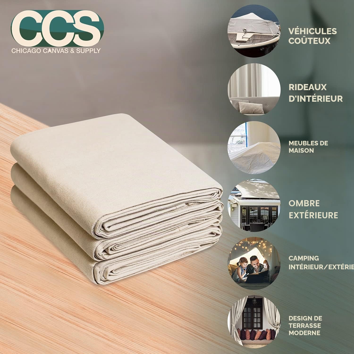 Toile de Coton CCS Chicago et Supply - Toile de Coton Tout Usage - 4 x 12 m