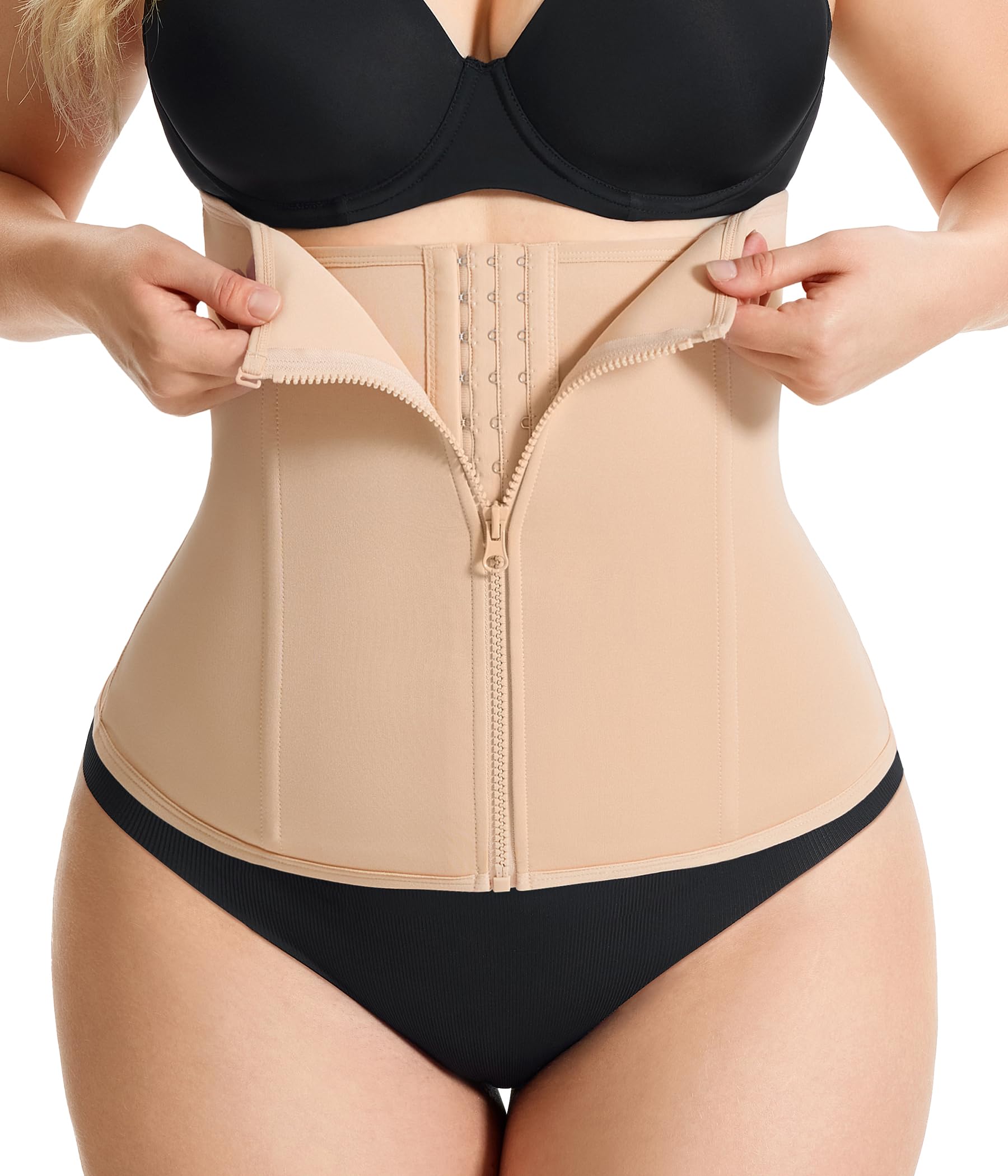Gotoly Entrenador de cintura para mujer, corsé con cremallera, faja moldeadora para control de abdomen, faja de entrenamiento