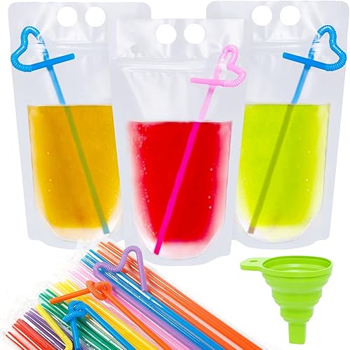 Miniatura 1 de Ouddy 50 bolsas de bebidas, bolsas de jugo para adultos, reutilizables, con cierre de cremallera, bolsas para batidos para bebidas frías y