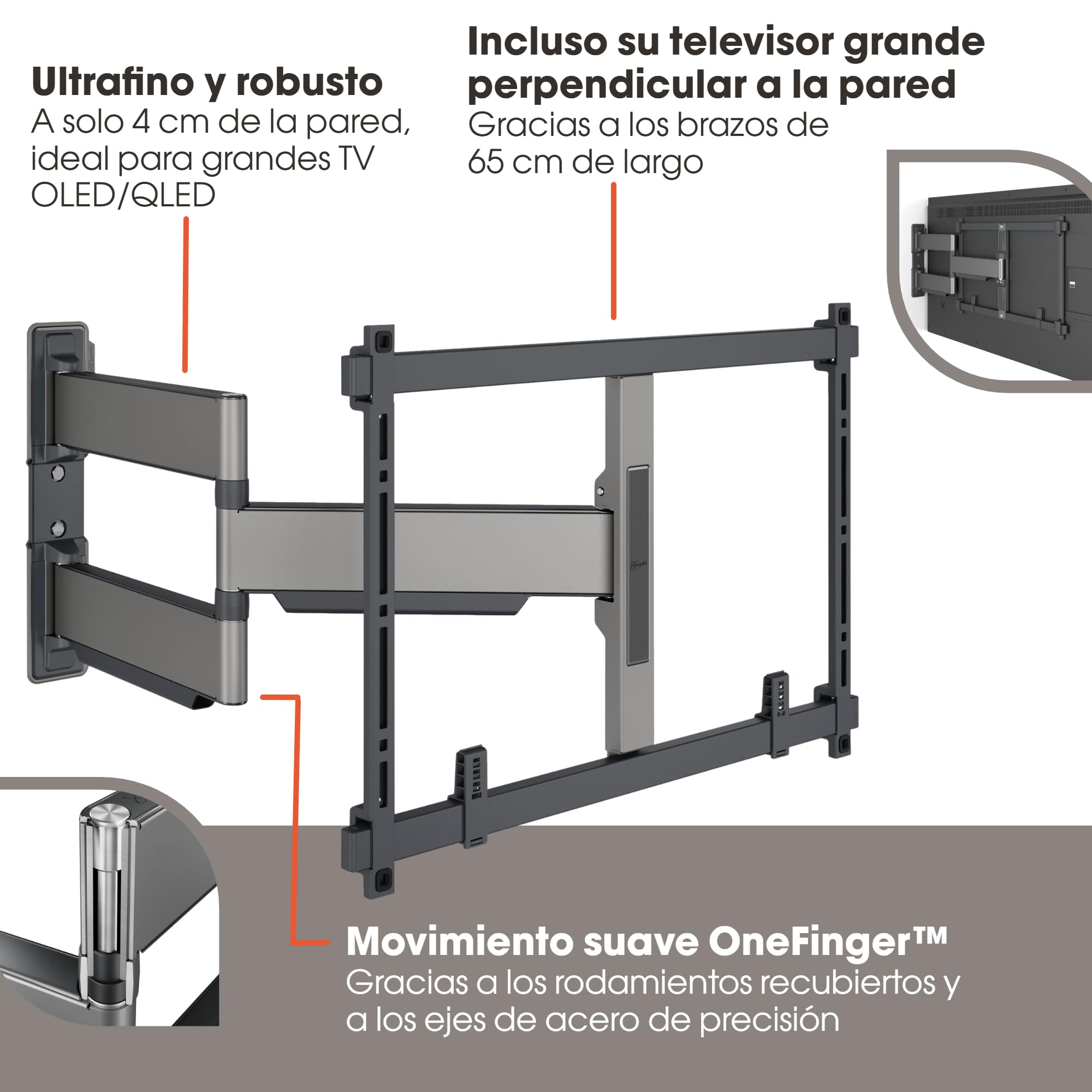 Vogel's Elite TVM 5645 Soporte TV Giratorio y Ultrafino para TV de 40 a 77 Pulgadas, Peso máx. de 45 kg, Gira hasta 180°, Soporte de TV Full-Motion, Máx. VESA 600x400, Compatibilidad Universal