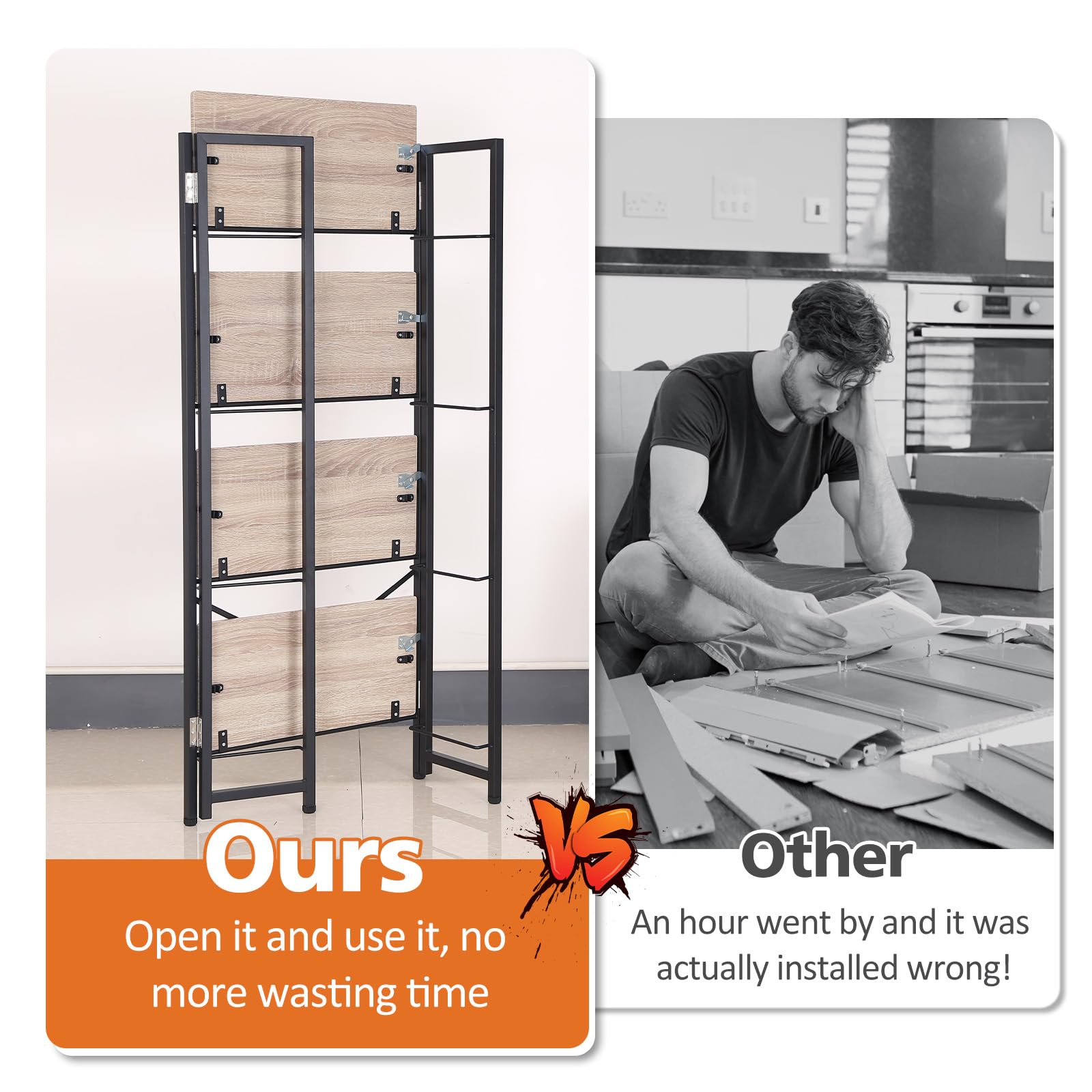 Qshare 4-Tier Foldable Storage Shelf With Wheels - No Assembly Metal Shelving Unit, 28.35"x12.99"x49"