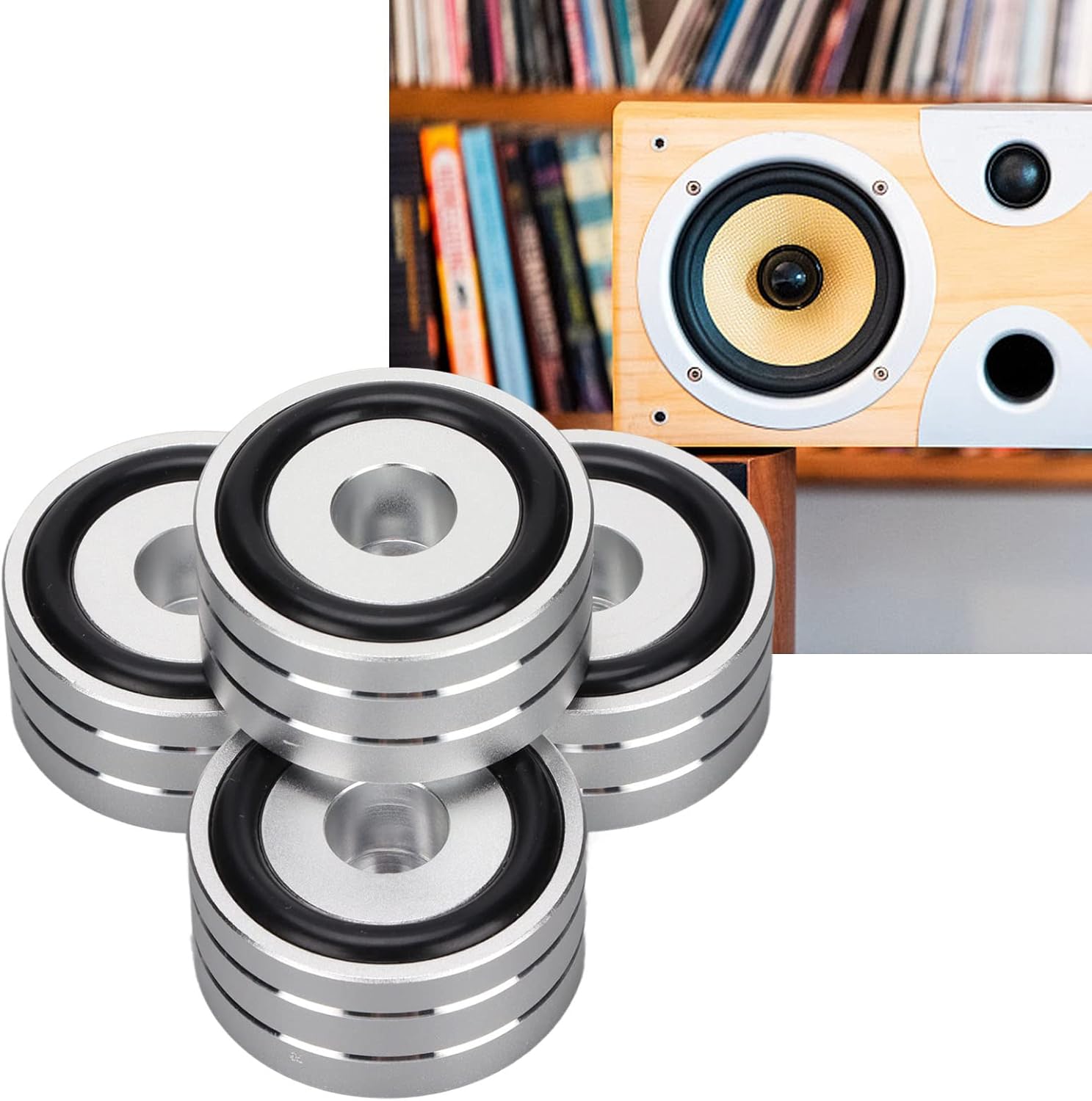 plplaaoo 4pcs 1.57 0.78in Speaker Spikes Adhesive Bumper Feet Isolation Stands with Rubber Rings for Speakers, Audio Speaker Isolation Feet, Subwoofers, Home Theater, Turntable DAC Feet Pad(Silver) : Electronics