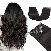Vista 44 de Extensiones de cabello con clip, cabello humano Remy, extensiones de cabello largo lacio de una pieza con 5 clips, con gancho para colgar