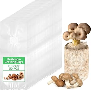 Tobeelec 50 Pcs Mushroom Growing Bag, Autoclavable Mushroom Growing Bag with Filter Patchs, 6 Mil Thick Mushroom Spawn Bags Autoclavable Bags 8"x20" Mushroom Grow Kit Filter Grow Kit