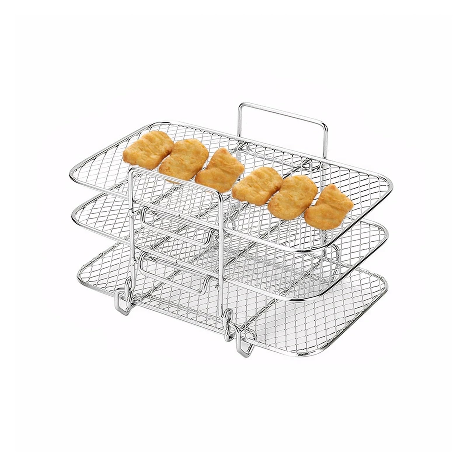 3 Schichten stapelbarer Mesh-Grillkorb, Luftfritteusen-Zubehör, 304 Edelstahl, Luftfritteuse-Rack, Heimküchen-Gadgets, Kochutensilien