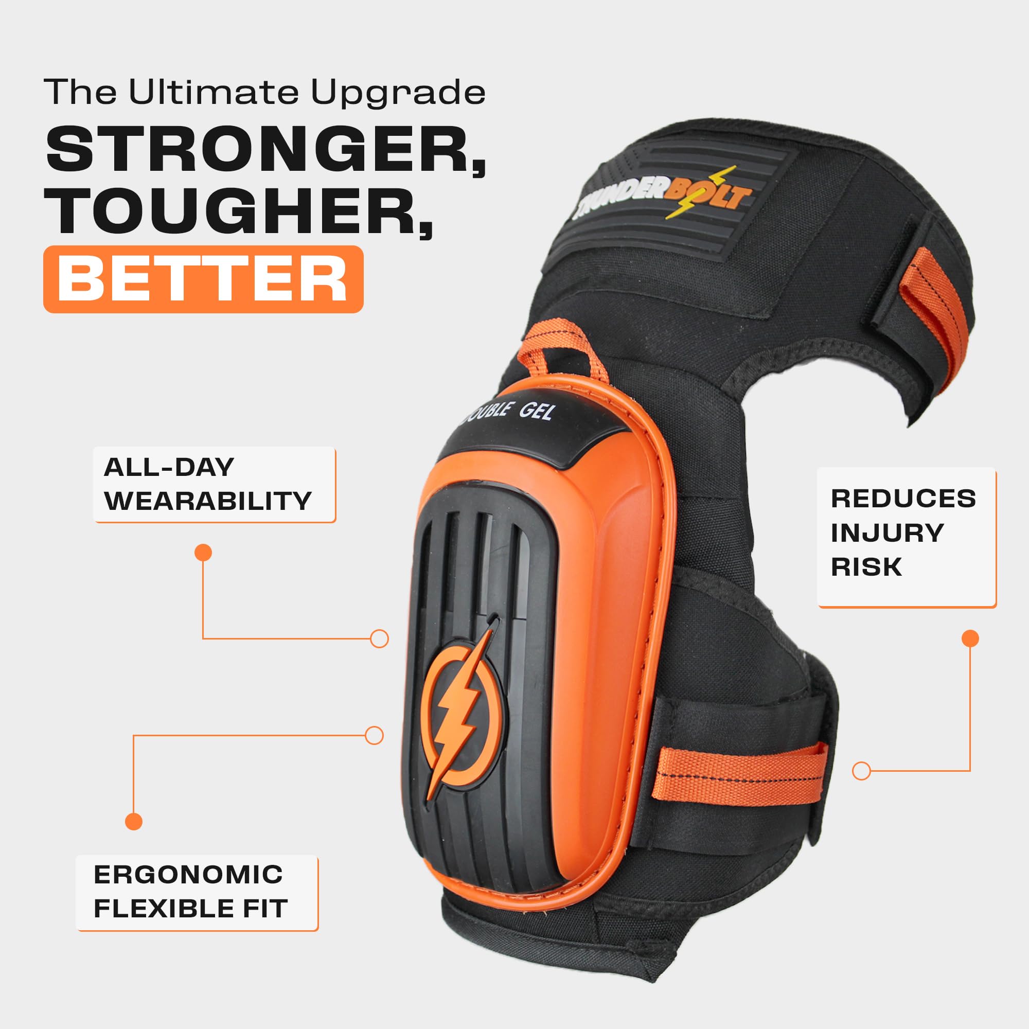 Thunderbolt Knee Pads for Men Construction Knee Pads for Work for Men and Women with Double Gel for Gardening Flooring Roofing Heavy Duty with Extra Thick Foam and Strong Adjustable Non-Slip Straps - Image 3