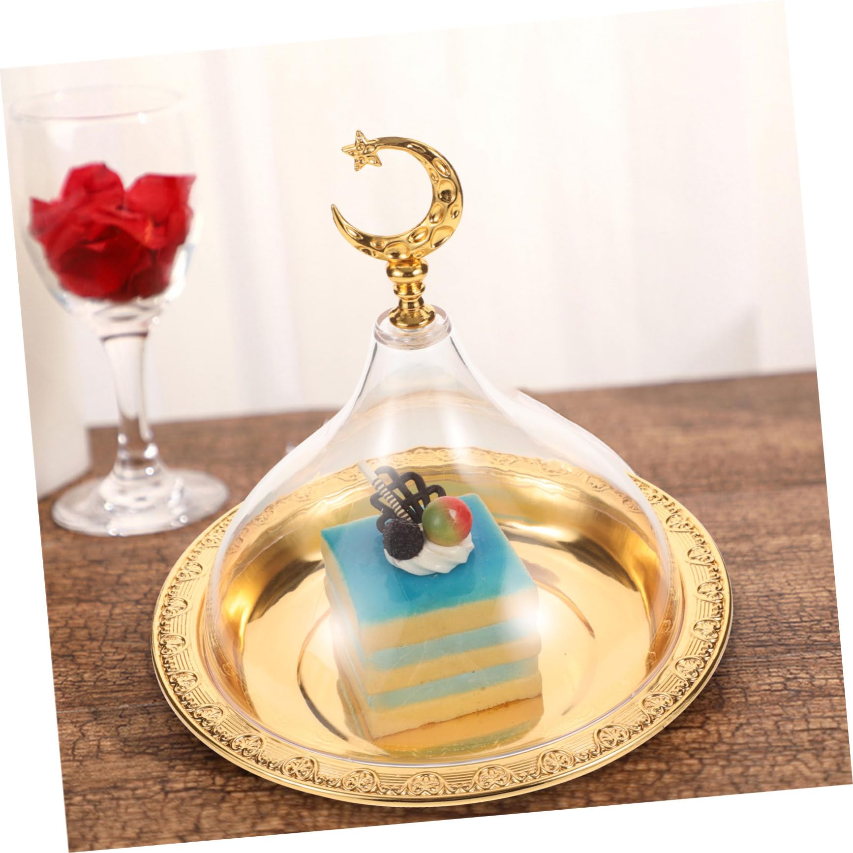 Zinklegierung Kuchenplatte mit Acryldeckel 1 Satz | Gold, Elegant, Dekorativ, Praktisch, Leicht zu Reinigen, für Hochzeit und Viele Anlässe