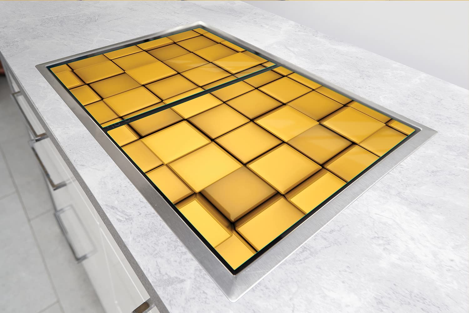 Herdabdeckplatten 90x52 cm 2-teilig Ceranfeldabdeckung Induktion Herdschutz Spritzschutz Glasplatte Deko Schneidebrett, Stück Gelb