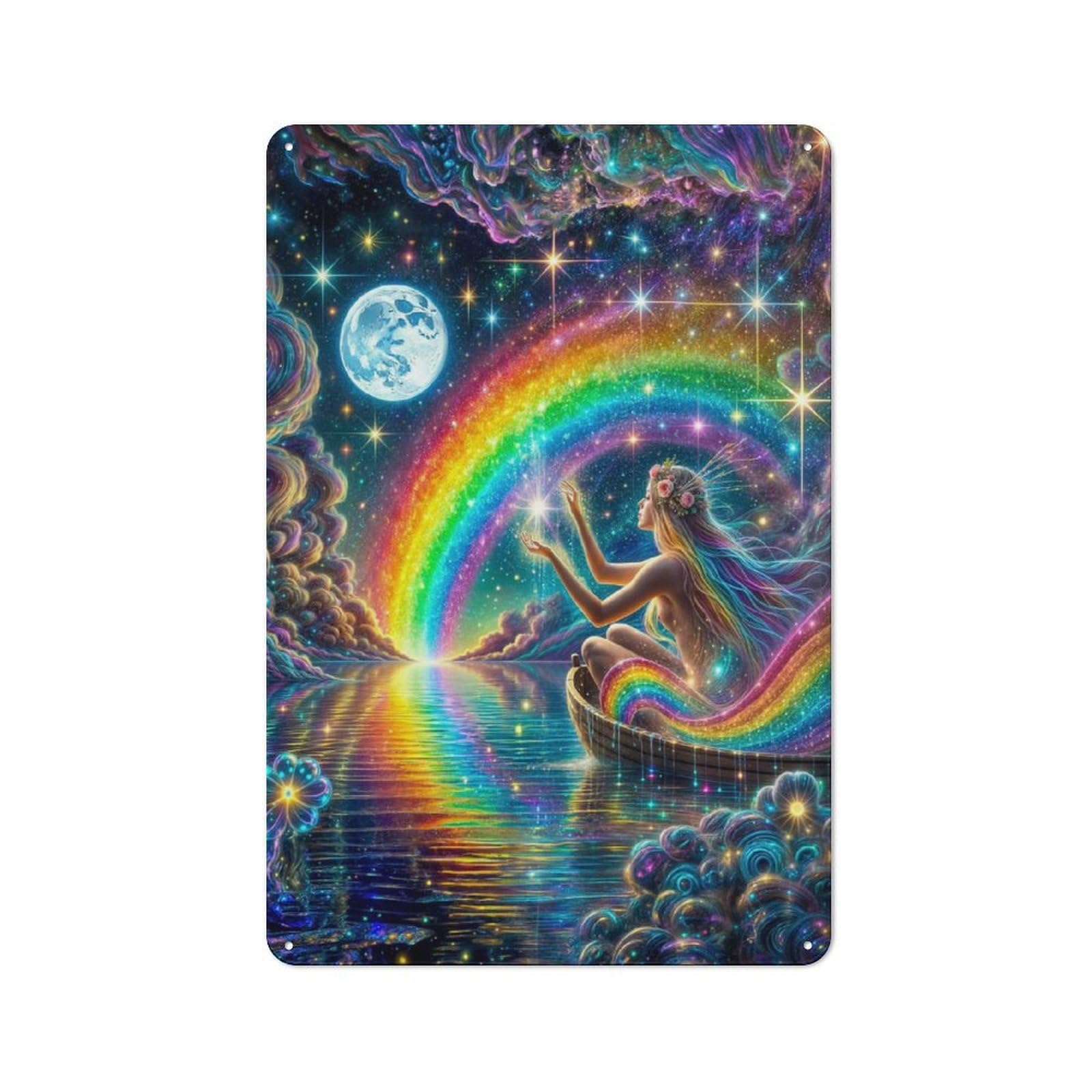 Junmoney Style-12 Moonlit Rainbow Dreams Cottage Style Metal Wall Decor 30X20cm, Country Metal Sign For Kitchen, Cottage, Porch Or Garden Room