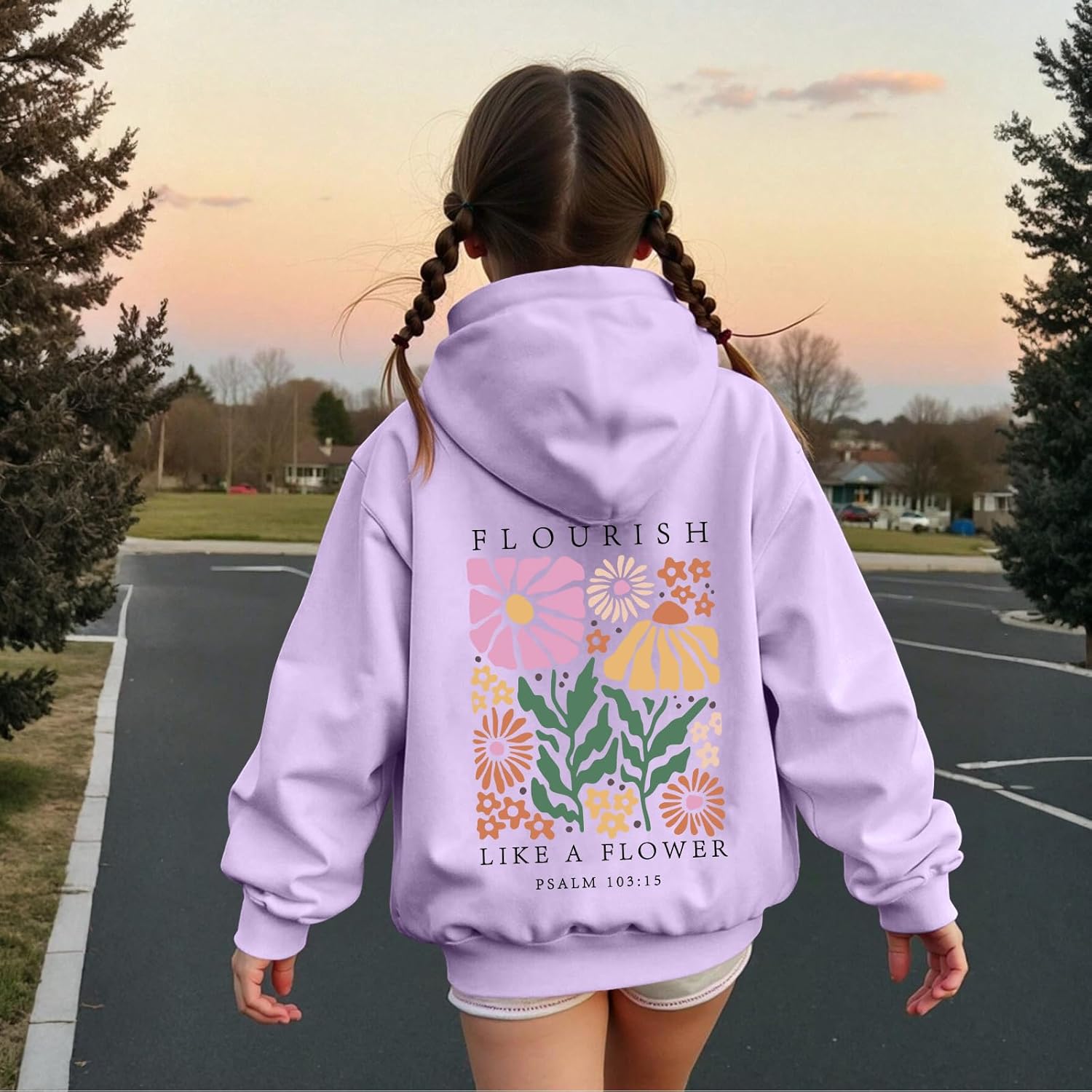 KEEVICI Cute Christian Hoodies For Girls Jesus Flower Graphic Hoodie Kids Faith Bible Verse Sweatshirt Religious Pullover Top - Image 5