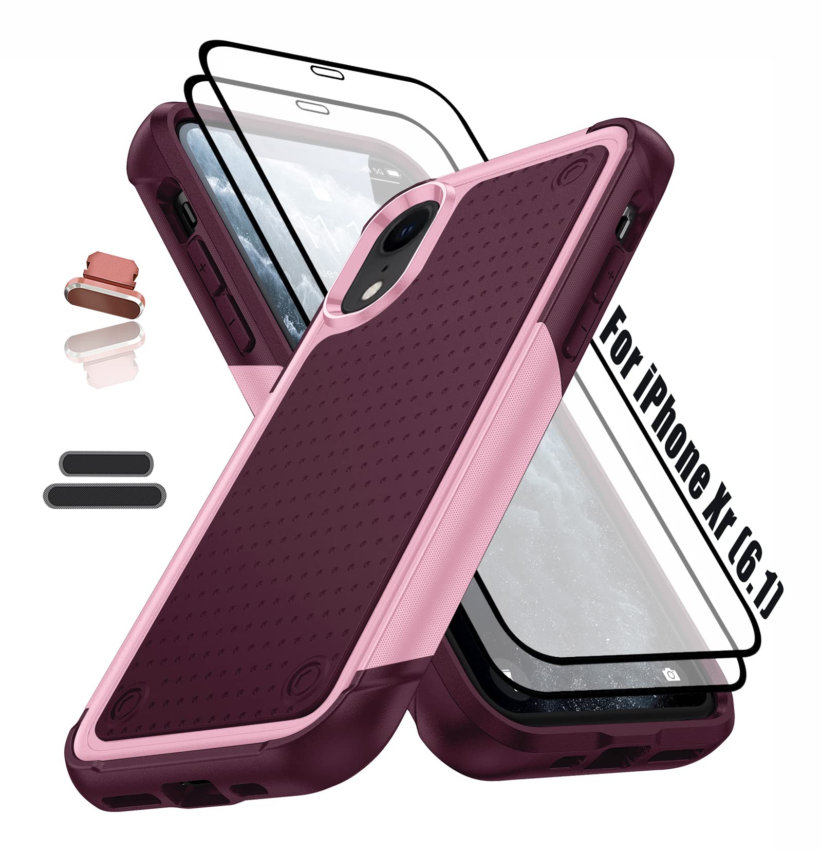 ymxdmd Heavy Duty Case for Apple iPhone Xr/10R 6.1 Inche, 4 Corners with Airbags[12ft Drop Protection], Non-Slip Textured Grip Bumper Support Wireless