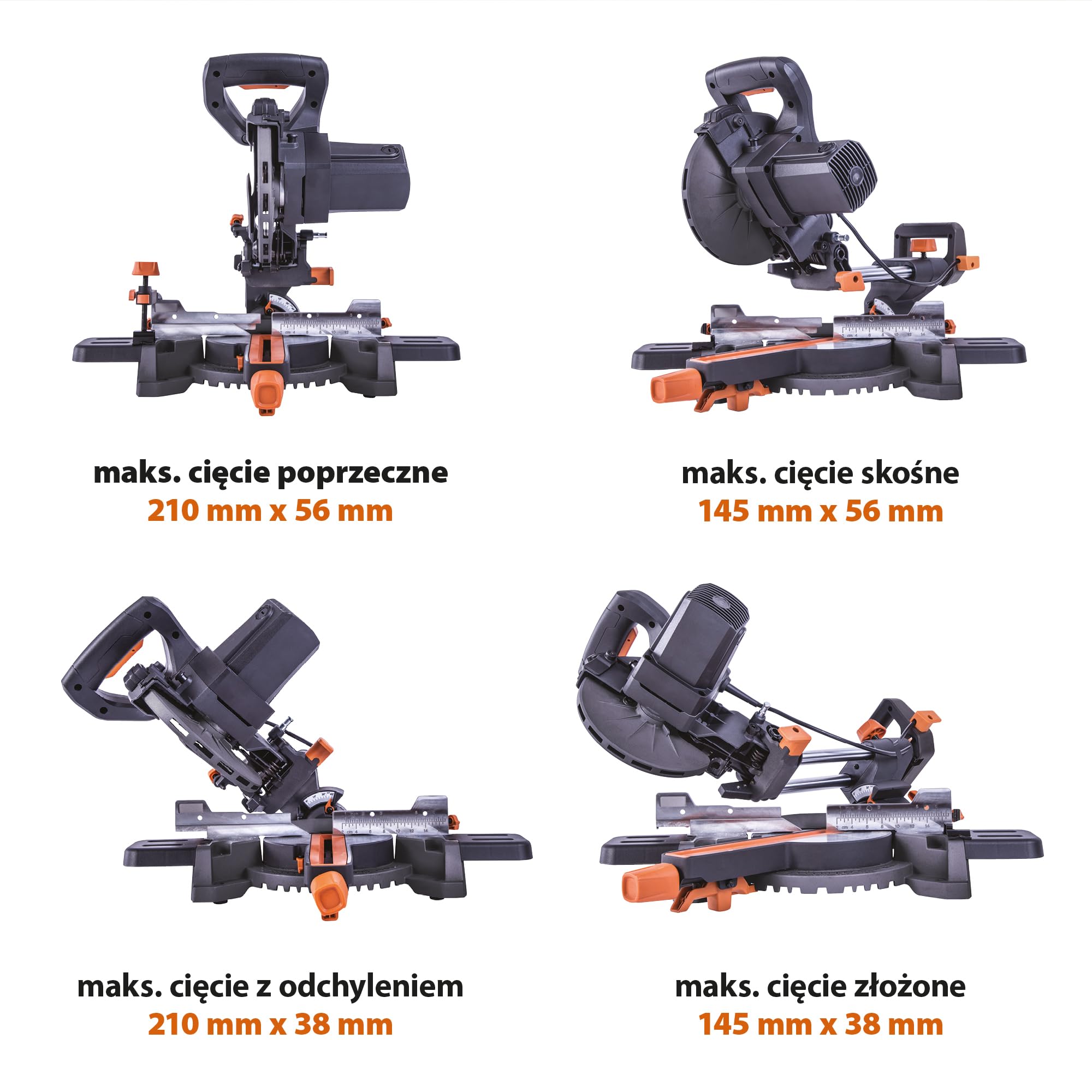 Evolution Power Tools Przesuwna ukośnica R185SMS+ 185 mm 230 V do cięcia drewna, metalu, plastiku