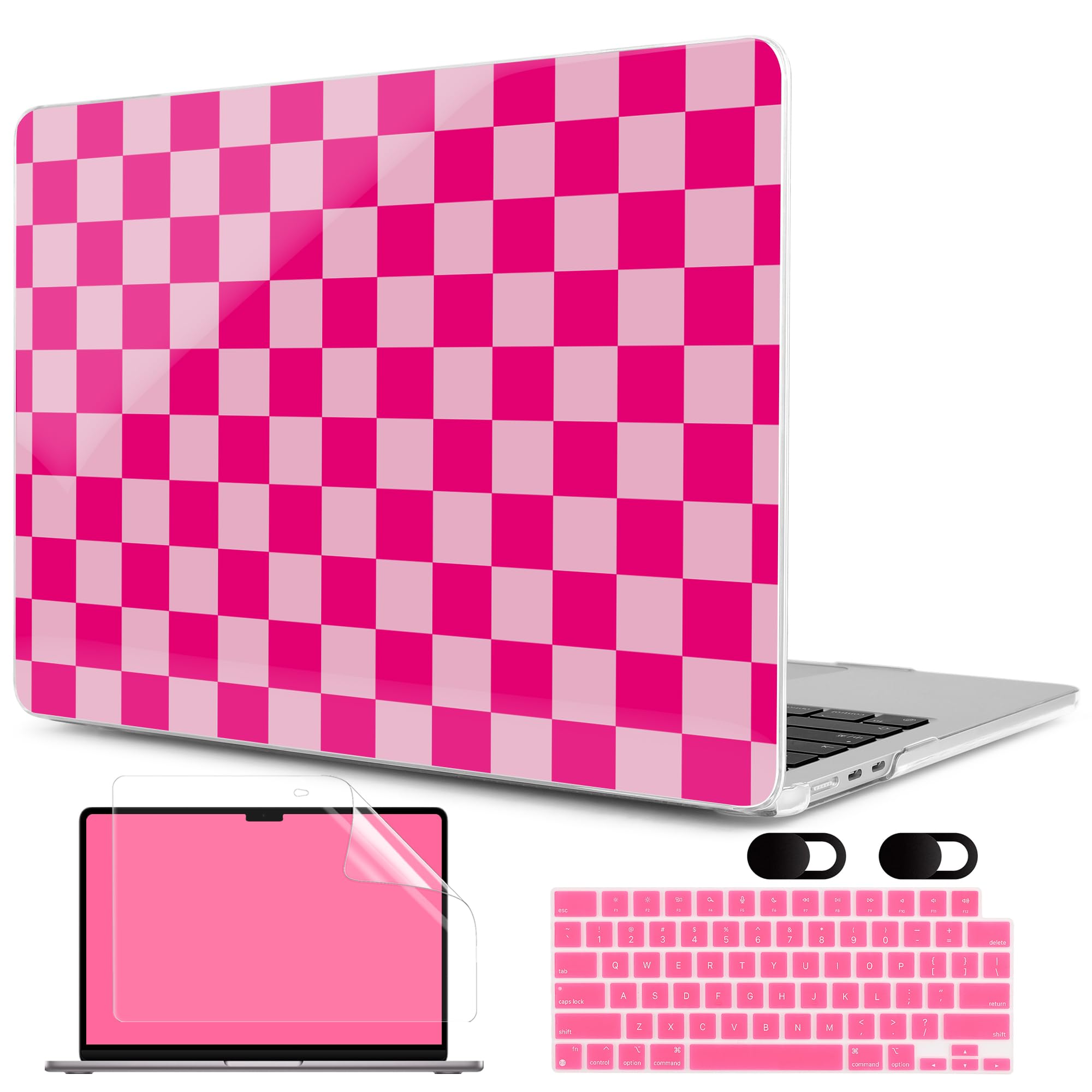 MEEgoodo Case for MacBook Pro 16 inch 2026 2024 2023 2021,Laptop Shell Compatible with M5 M4 M3 M2 M1 Pro/Max Chip,Fit Model A3429/A3428/A3403/A3186/A2991/A2780/A2485,Rose&amp;Light Pink Checkerboard
