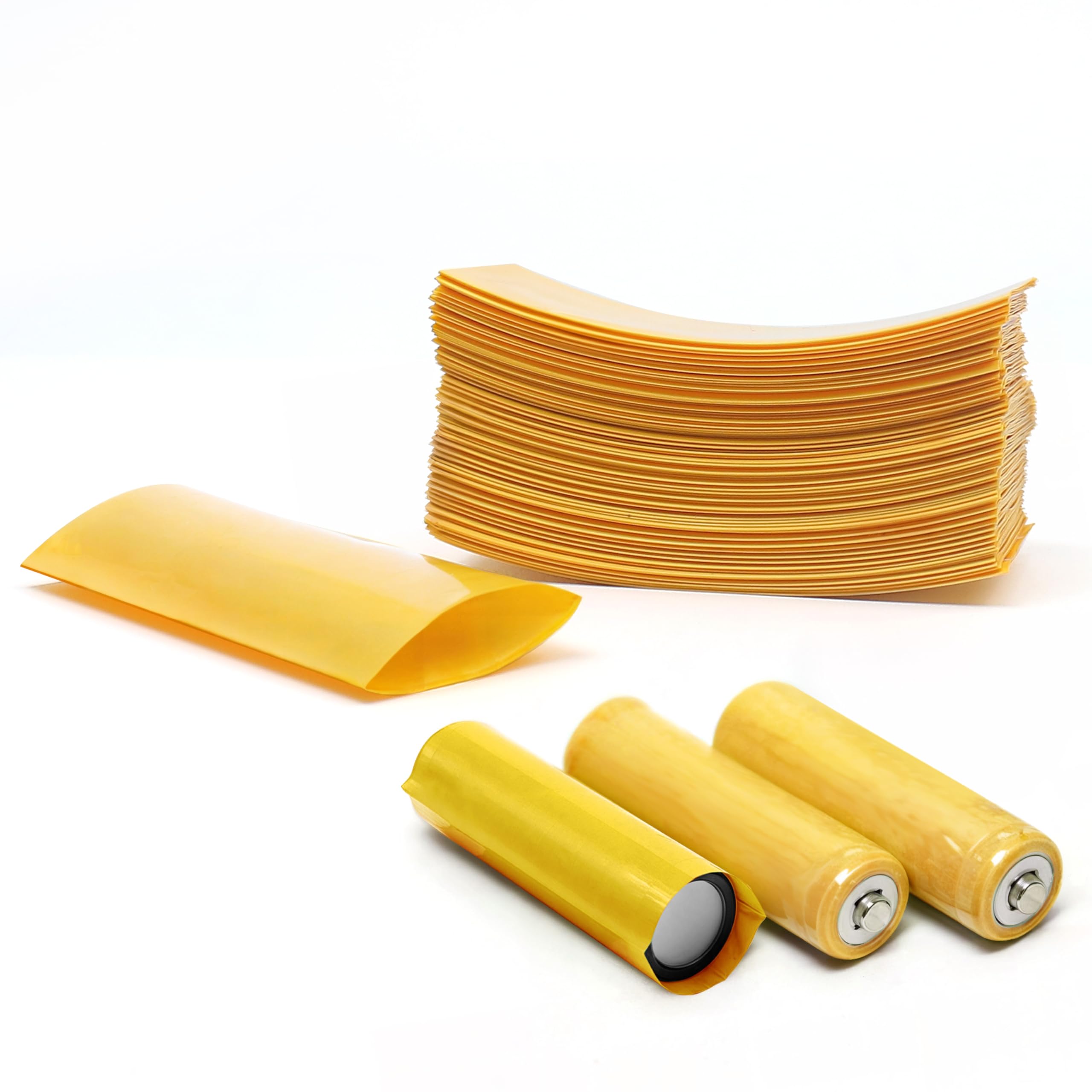 100pcs/lot 21700 Battery Wraps Heat Shrink Film Insulator, PVC Shrinkable Sleeve Package Pre Cut Cover Re-Wrapping Wrapper Skin Sticker for Lithium Batteries Tube Outer Packaging (Yellow)