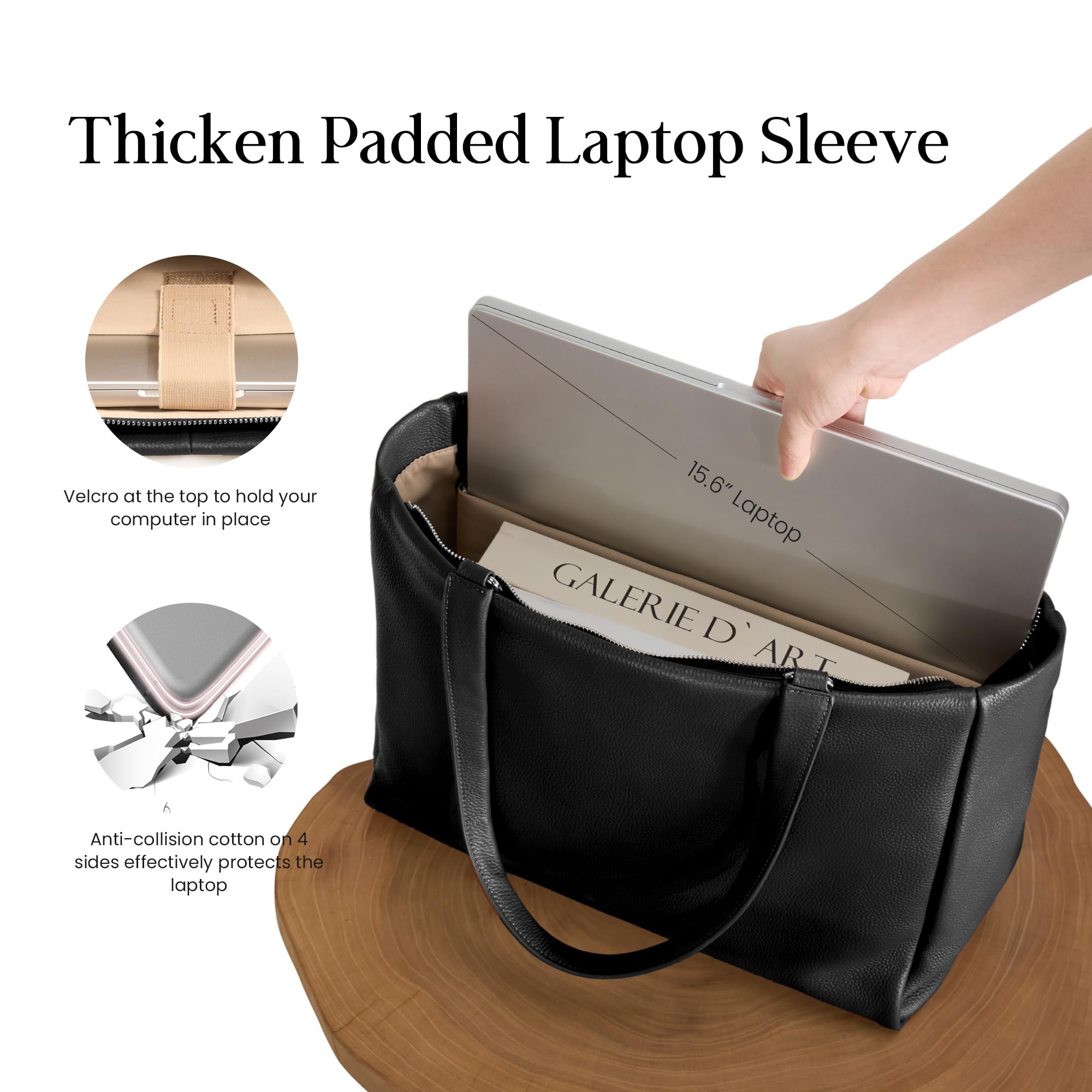 befen Laptop-Tragetasche aus echtem Leder für Damen, Schultertasche, Handtasche mit 38,1 cm (15 Zoll) Fach