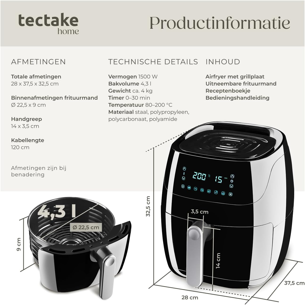 داخلي view of airfryer showing heating element and basket