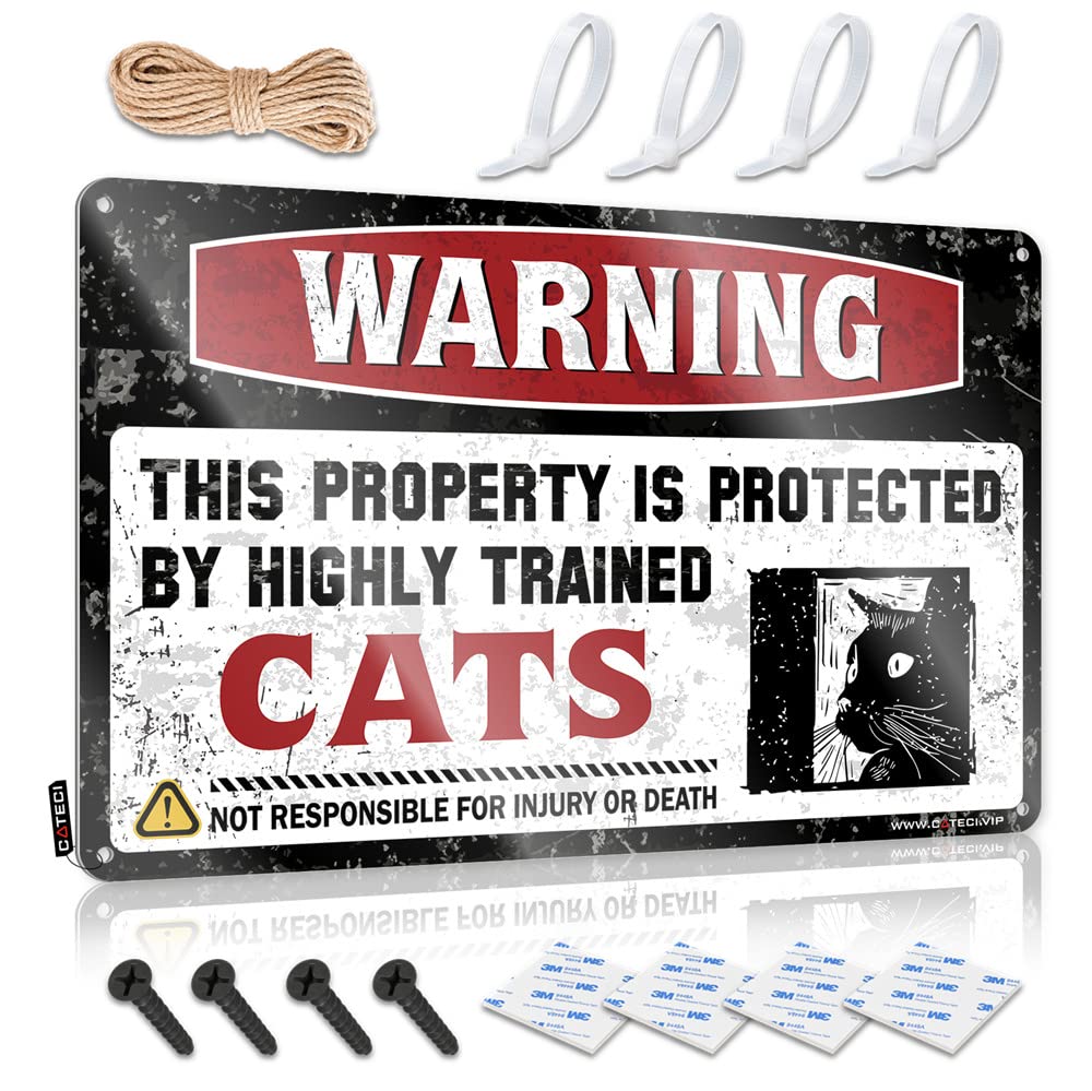 Funny Wall Signs Warning This Property Is Protected By A Highly Trained Cat Sign Beer Signs For Bar Tin Signs For Man Cave(30X40CM)