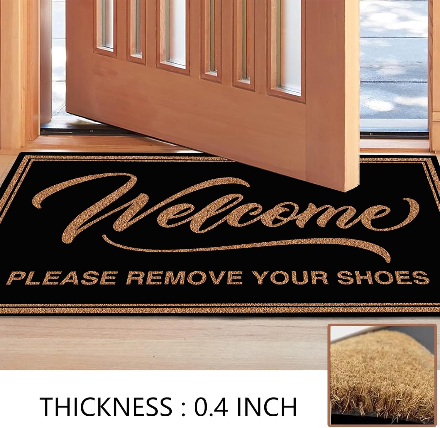 Please Remove Your Shoes Funny Doormat 30x17 Inch Cute Coir Door Mat Large Welcome Mat for Indoor/Outdoor Entrance with Non-Slip PVC Backing Easy to Clean Home Décor Novelty Gift