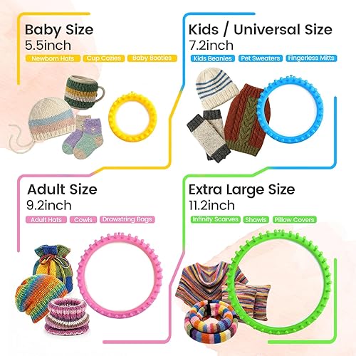Miniatura 5 de VGOODALL 27PCS Round Knitting Loom Kit, Circular Loom Set with Hook Needles 20 Colorful Yarns Knitting Supplies for Hat Scarf Shawl Sweater Sock,