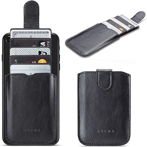 Miniatura 10 de Funda con tarjetero RFID para teléfono, cartera trasera de cuero PU para teléfono con adhesivo, portatarjetas extraíble de 5 tarjetas, universal