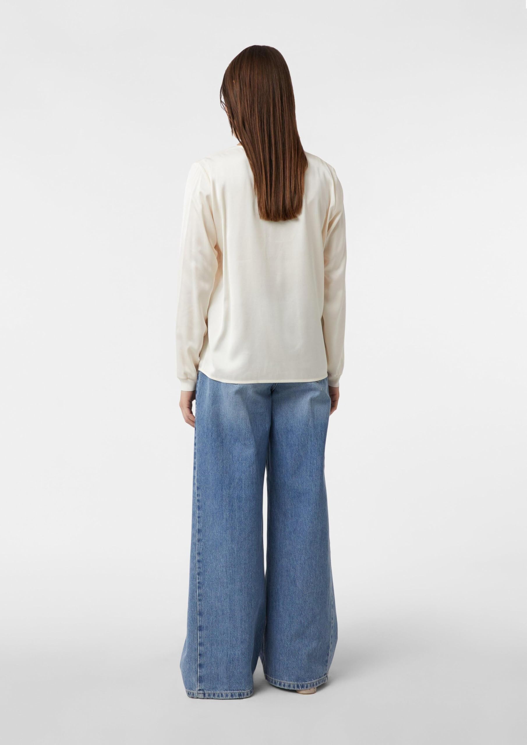 Comma Satinbluse mit V-Ausschnitt und feinen Rippdetails