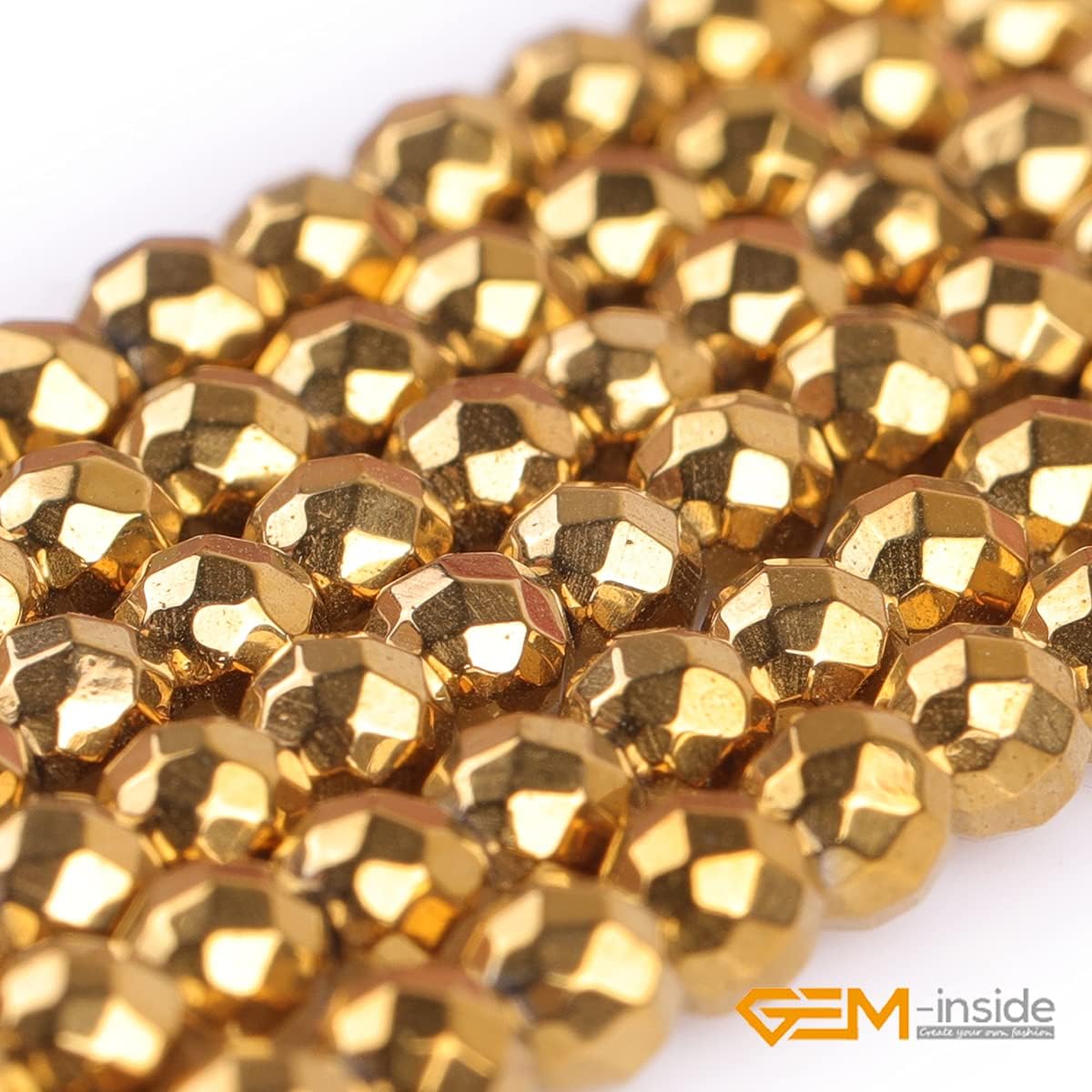 GEM-insid 4mm Hematite Non-Magnetic Facted Round Gold Color Beads Strand 15 Inches for Jewelry Making Bracelets Necklace image 4