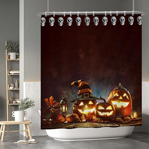 Miniatura 219 de Baocicco Juego de cortinas de ducha de fantasmas de Halloween, encantadores fantasmas de dibujos animados, divertidos trucos o tratos, cortinas de