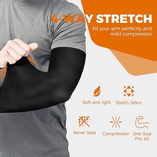 Miniatura 3 de AURUZA 5 Pairs Arm Sleeves for Men Women, Compression Tattoo Sleeve Cover Up for Basketball Volleyball UV Sun Protection