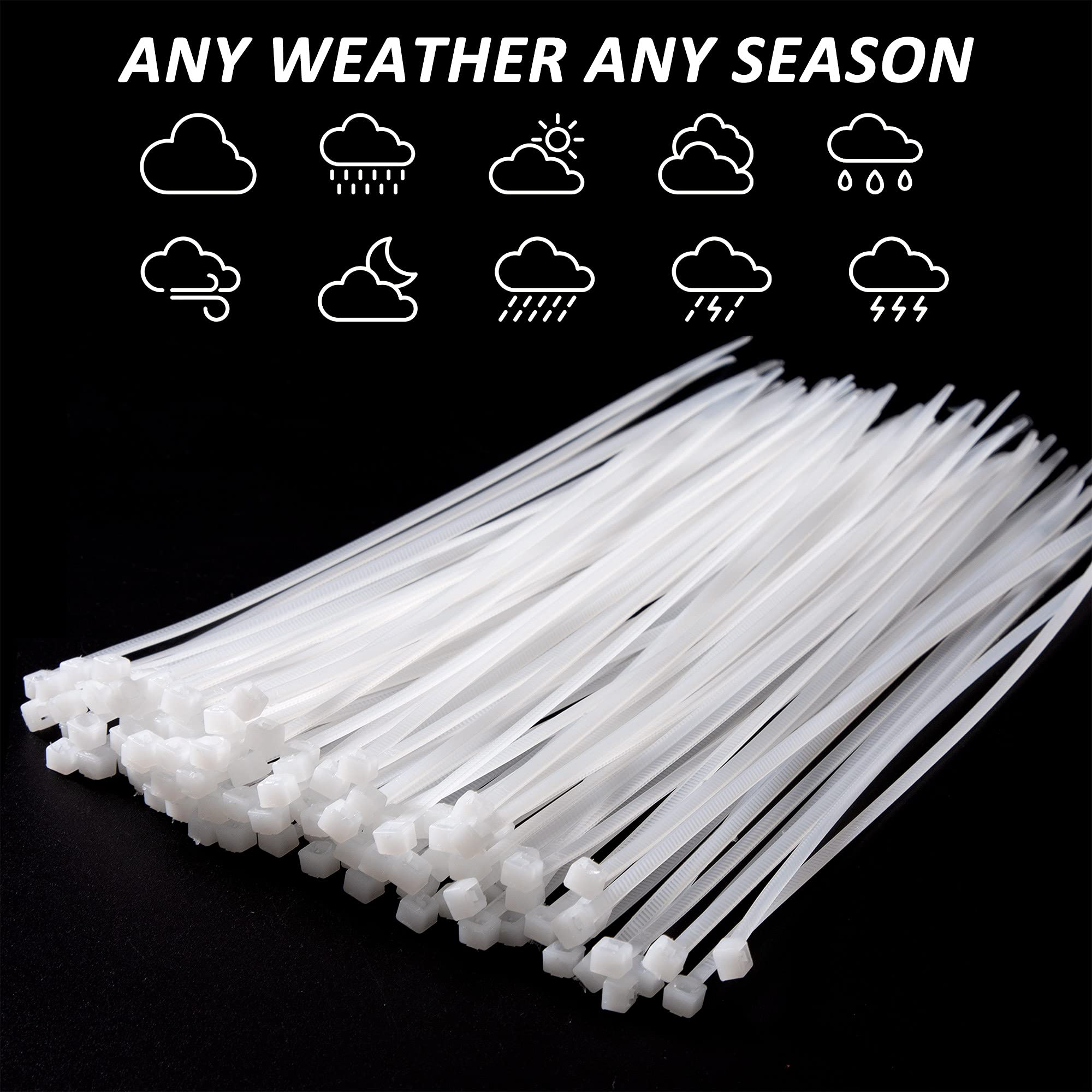 QIMEI-SHOP 500 Pezzi Fascette Plastica Bianche 200 mm x 2,5 mm Fascette Elettricista Lunghe Cavi Nylon per Cablaggio Cable Management Giardinaggio